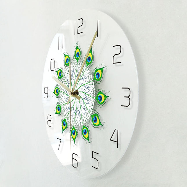 Reloj de pared LED plumas pavo real