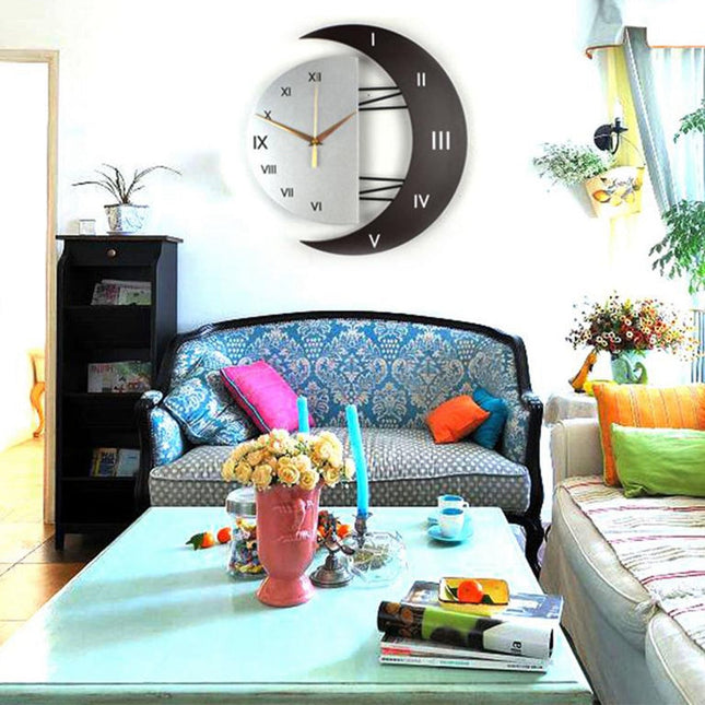 Reloj de pared madera forma luna