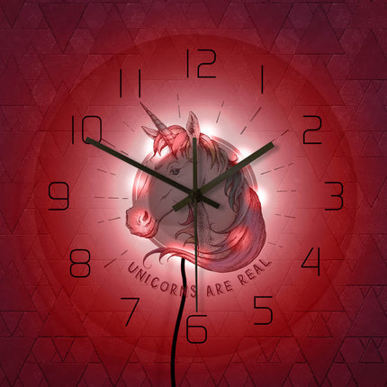 Reloj de pared LED con cabeza unicornio