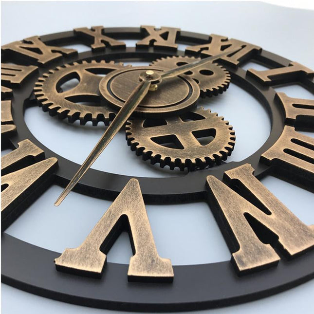 Reloj de pared industrial bronce engranajes