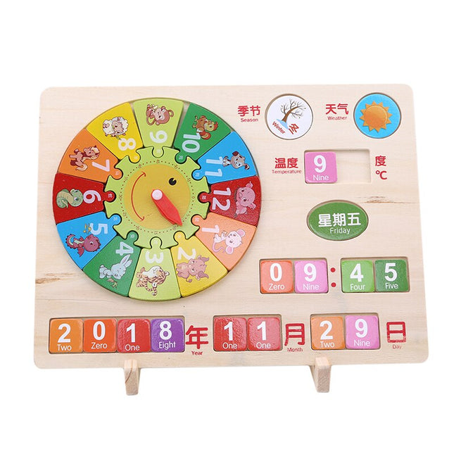 Calendario infantil de madera con reloj