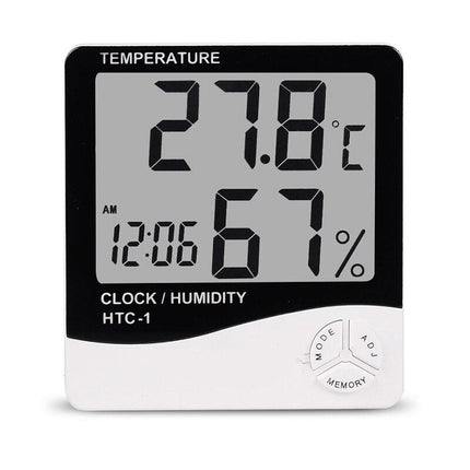 Reloj despertador digital con termómetro higrómetro