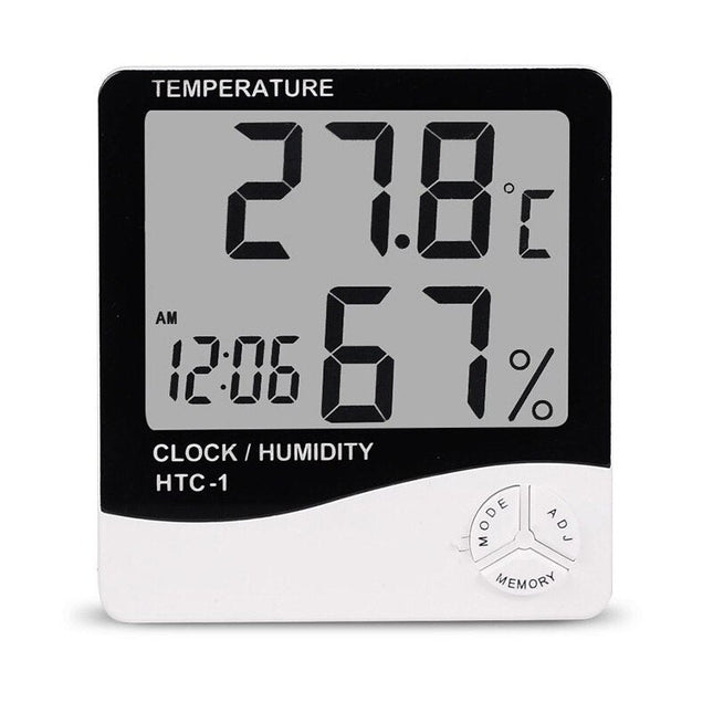Reloj despertador digital con termómetro higrómetro