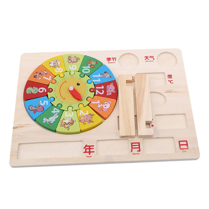 Calendario infantil de madera con reloj