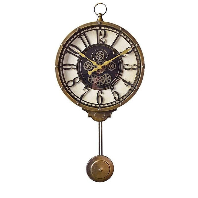 Reloj de pared con péndulo y engranajes
