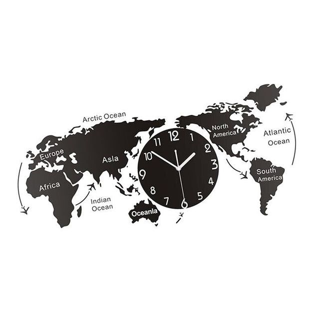 Reloj de pared gigante mapamundi negro