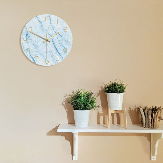 Reloj de pared efecto mármol azul