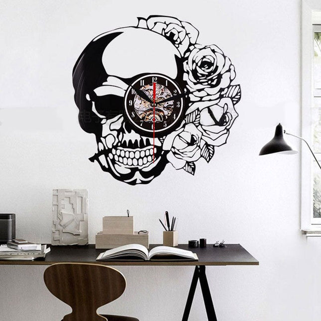 Reloj de vinilo steampunk con calavera