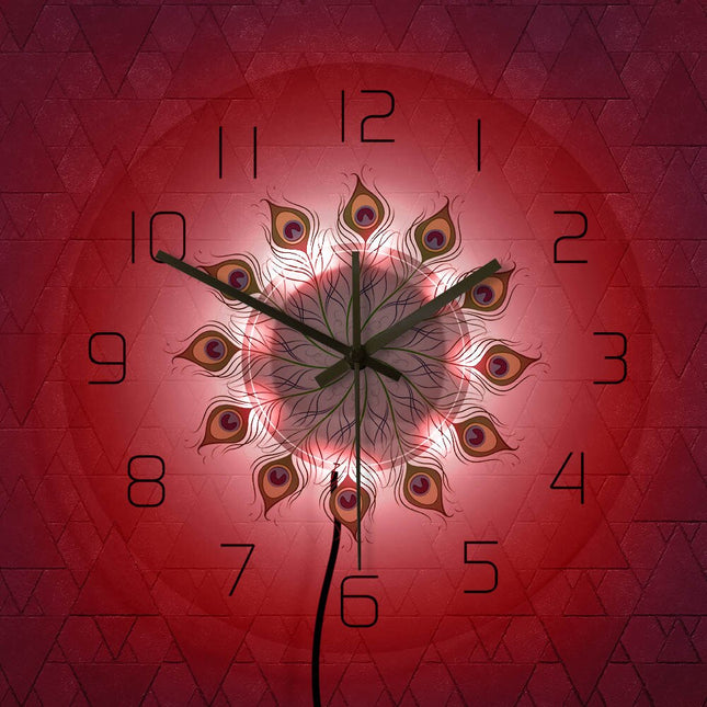 Reloj de pared LED plumas pavo real