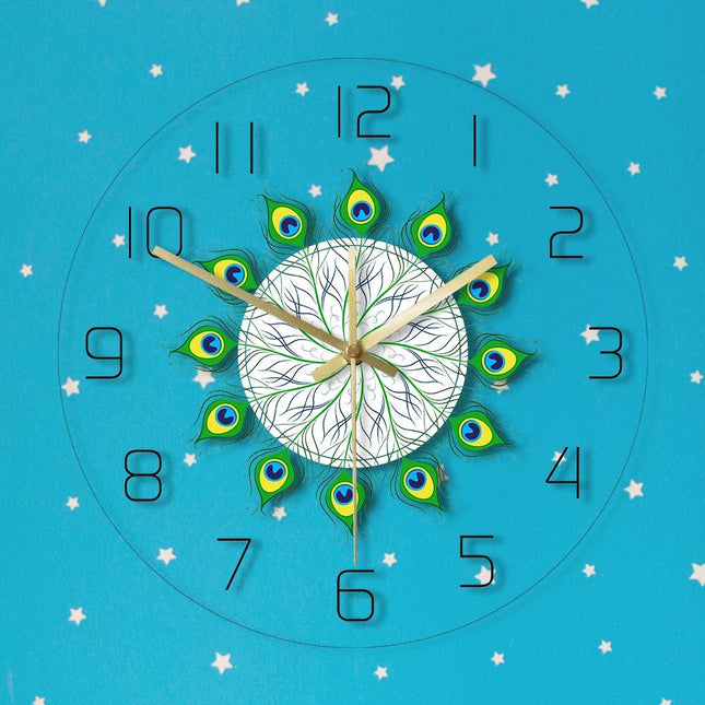 Reloj de pared LED plumas pavo real