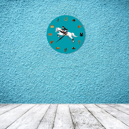 Reloj de pared azul tema hípica