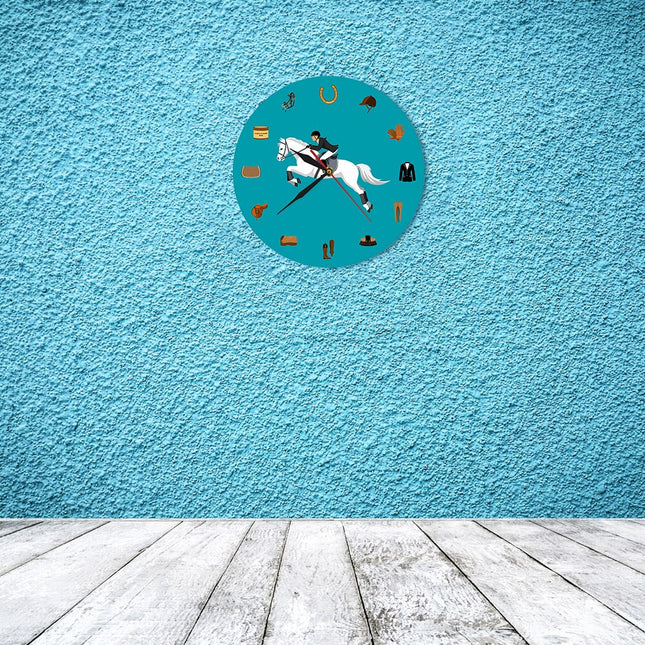 Reloj de pared azul tema hípica