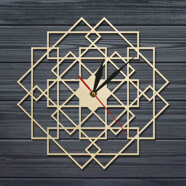 Reloj de pared geométrico madera calada
