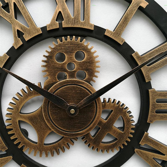 Reloj industrial madera con engranajes