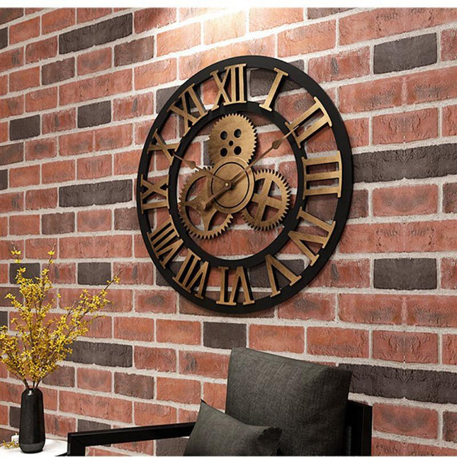 Reloj industrial madera con engranajes