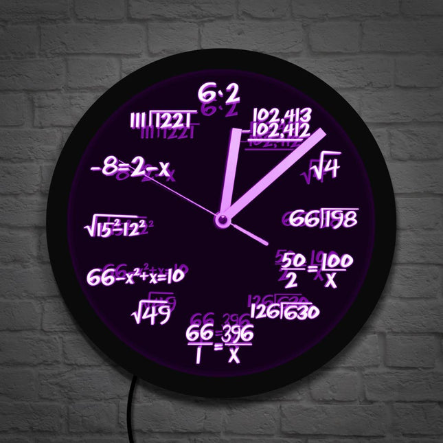 Reloj de pared LED fórmulas matemáticas