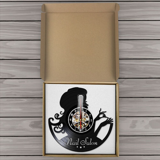 Reloj de vinilo para salón de uñas