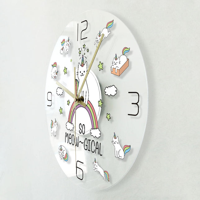 Reloj de pared LED con gatos unicornio