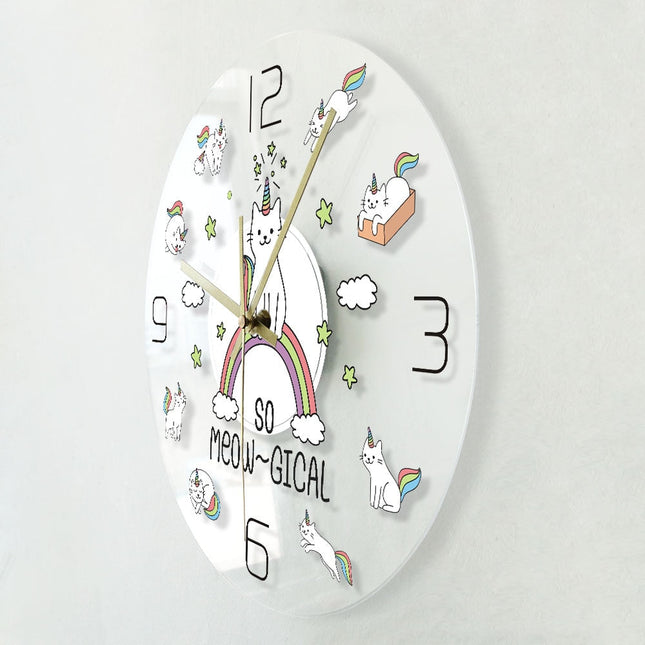 Reloj de pared LED con gatos unicornio