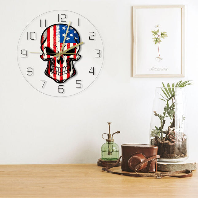 Reloj de pared LED calavera bandera USA