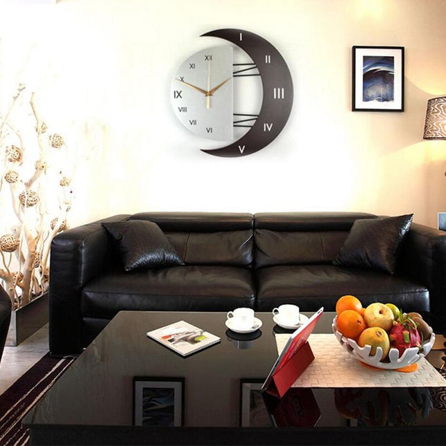 Reloj de pared madera forma luna