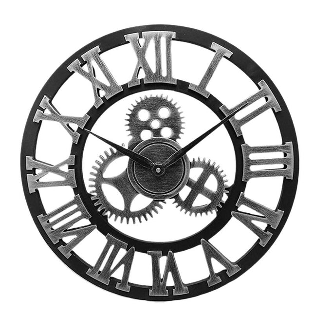 Reloj industrial madera con engranajes