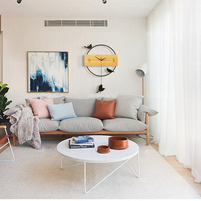 Reloj de pared madera con pájaros