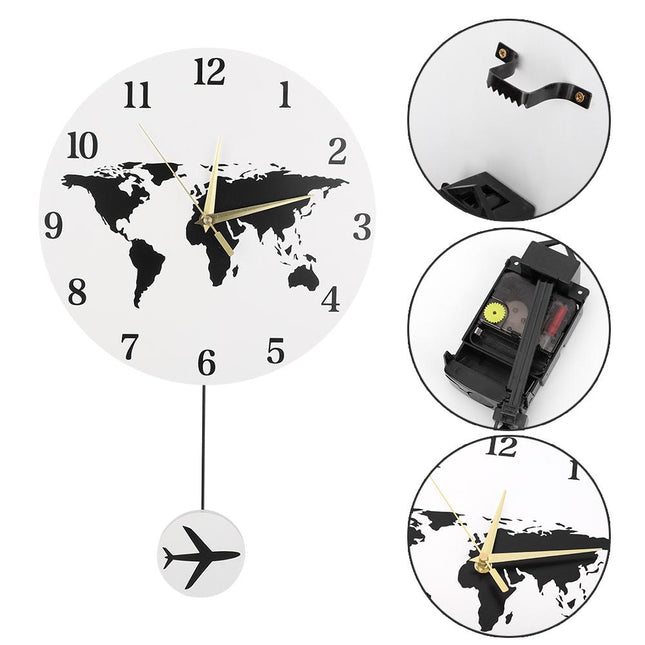 Reloj de pared mapamundi con péndulo