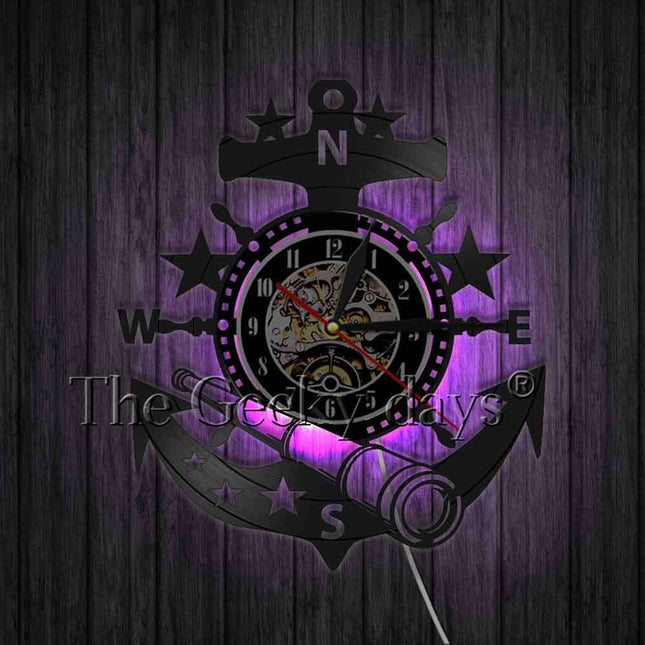 Reloj de vinilo con ancla marinera