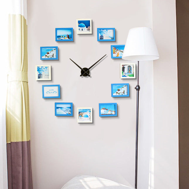 Reloj de pared con marcos de fotos