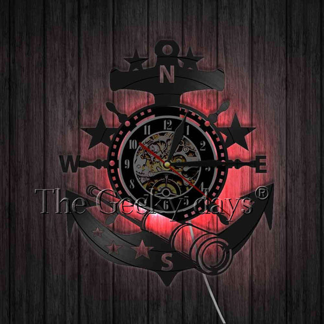 Reloj de vinilo con ancla marinera