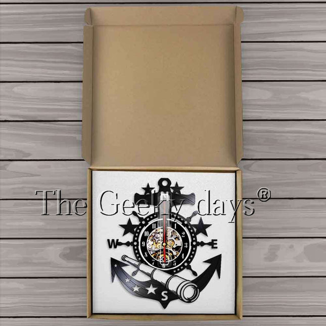 Reloj de vinilo con ancla marinera