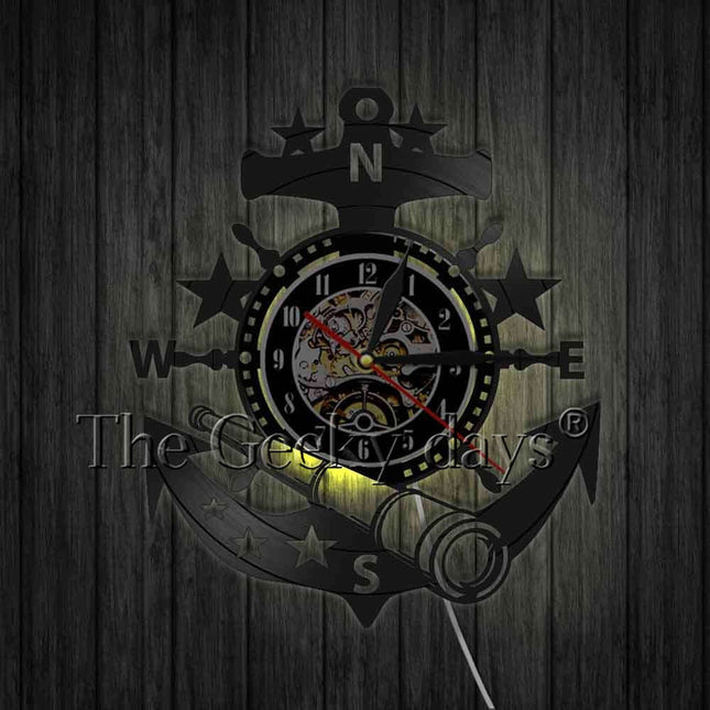 Reloj de vinilo con ancla marinera