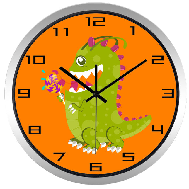 Reloj de pared infantil naranja dinosaurio