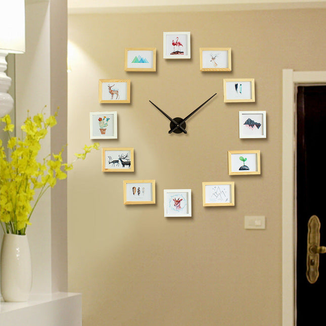 Reloj de pared con marcos de fotos
