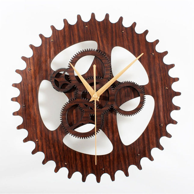 Reloj de pared madera forma engranaje