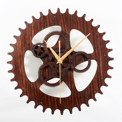 Reloj de pared madera forma engranaje