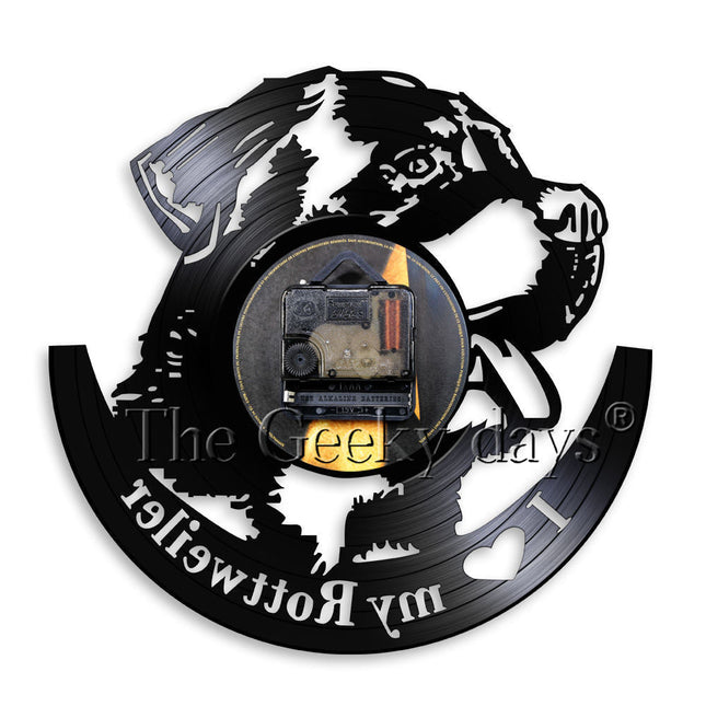 Reloj de vinilo perro raza Rottweiler