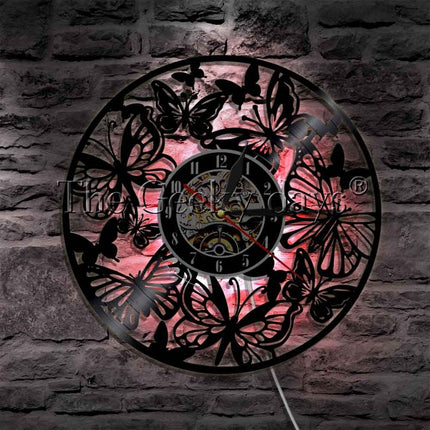 Reloj de vinilo decorativo con mariposas