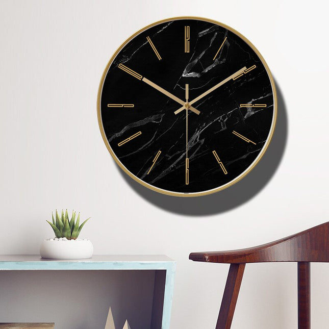 Reloj pared mármol negro y dorado
