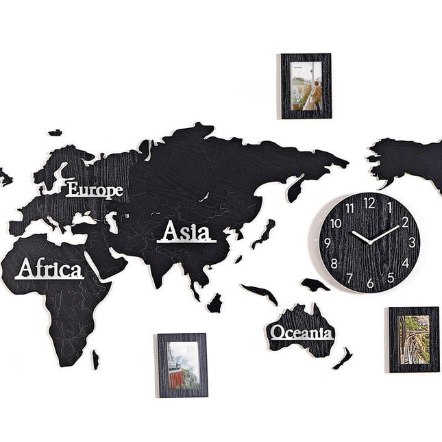 Reloj mapamundi adhesivo efecto madera
