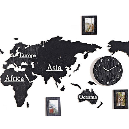 Reloj mapamundi adhesivo efecto madera