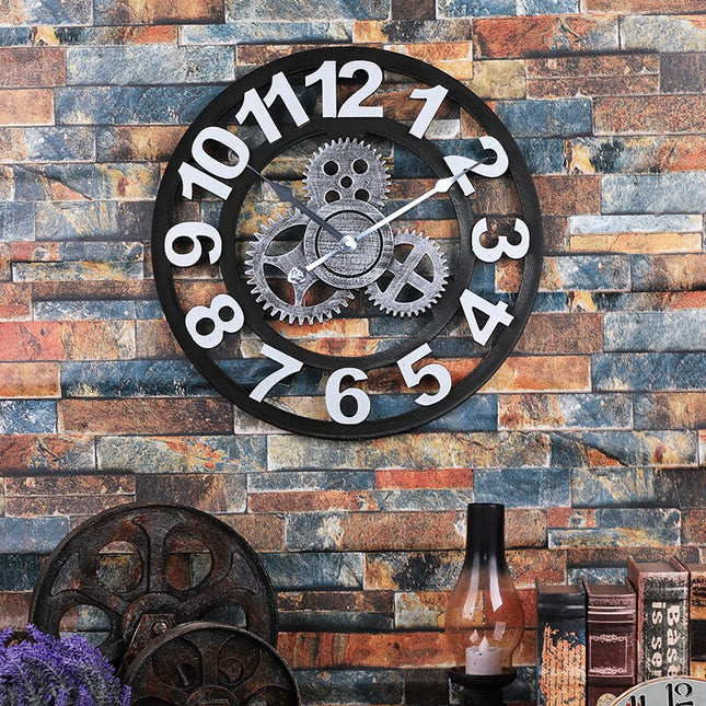Reloj de pared industrial clásico engranajes