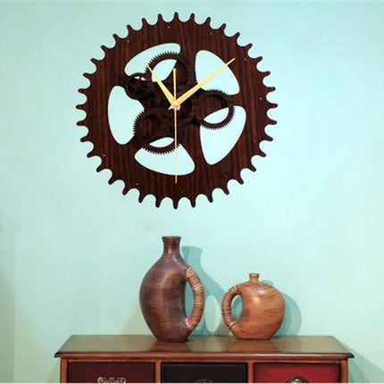 Reloj de pared madera forma engranaje
