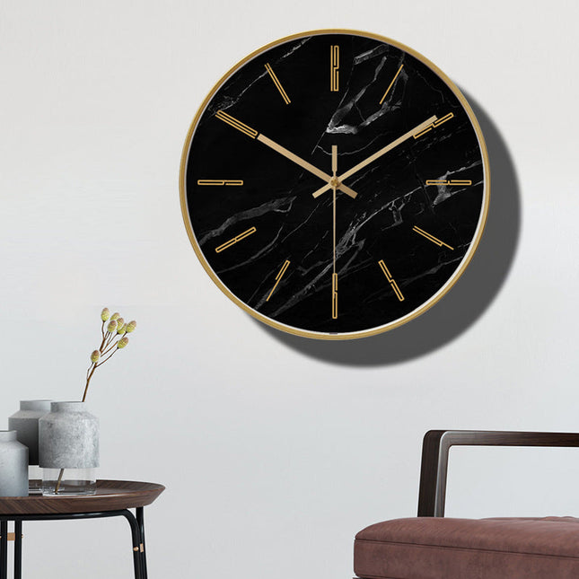 Reloj pared mármol negro y dorado