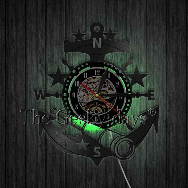 Reloj de vinilo con ancla marinera