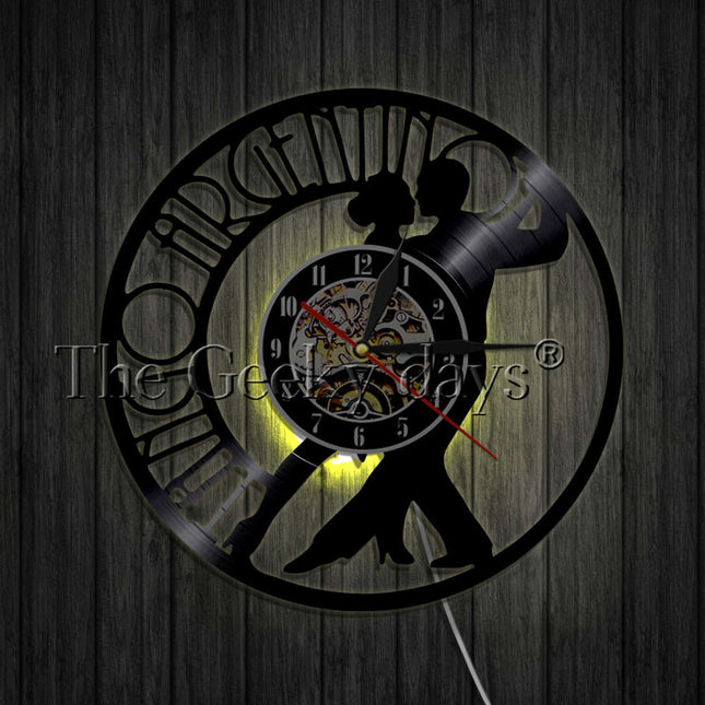 Reloj de vinilo pareja bailando tango