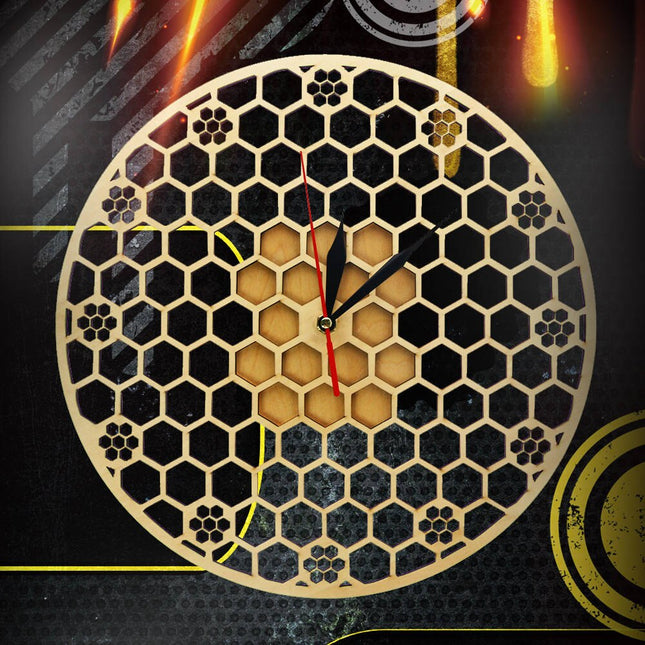 Reloj de pared madera diseño panal