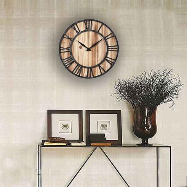 Reloj de pared industrial metal madera