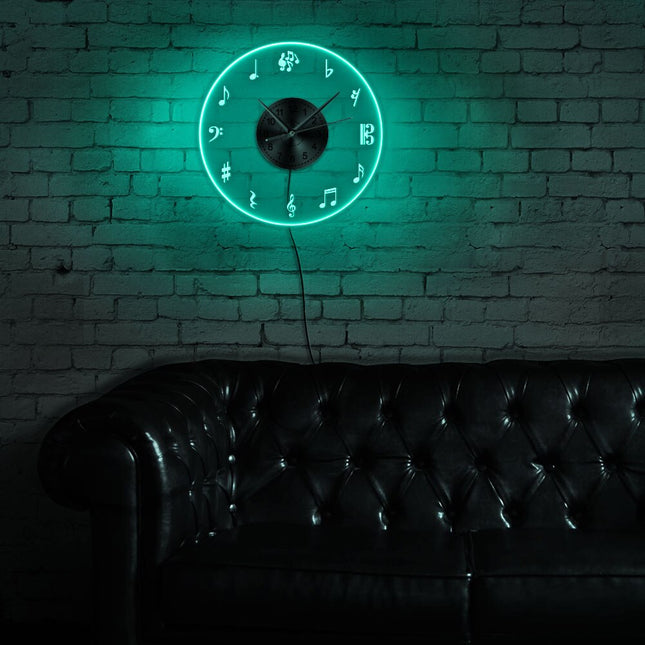 Reloj de pared LED notas musicales